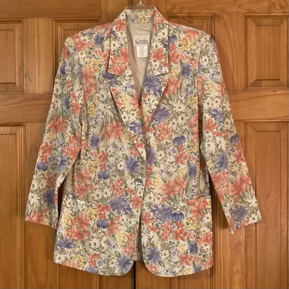 NWOT Cristin Stevens Vintage 80s 90s Blazer Career Pink Blue Floral M Medium